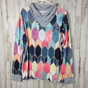 Exclusive Heart Stain Glass Print Cowl Sweater Size XL